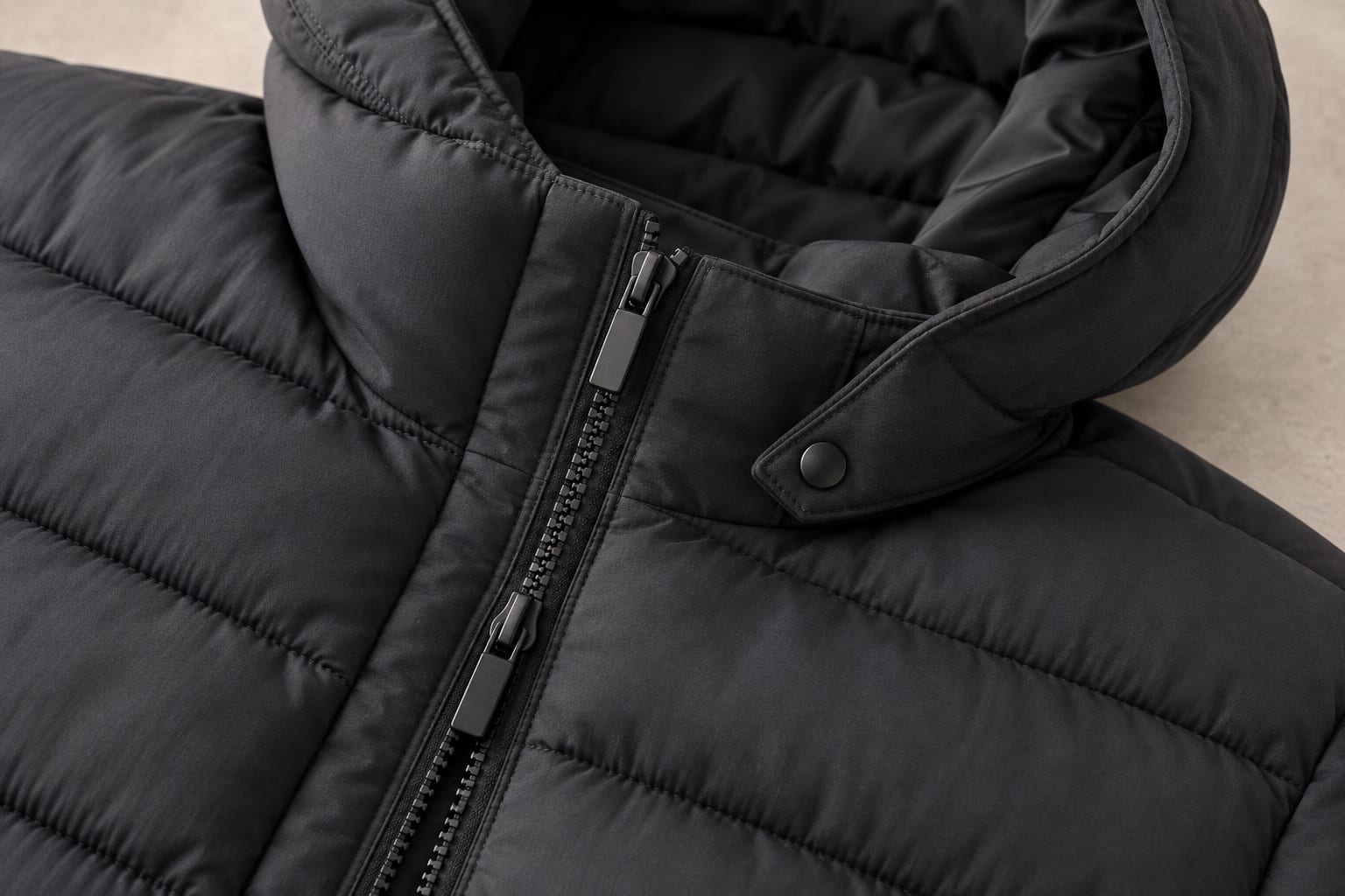 Insulated stable jacket construction and material close-up concept