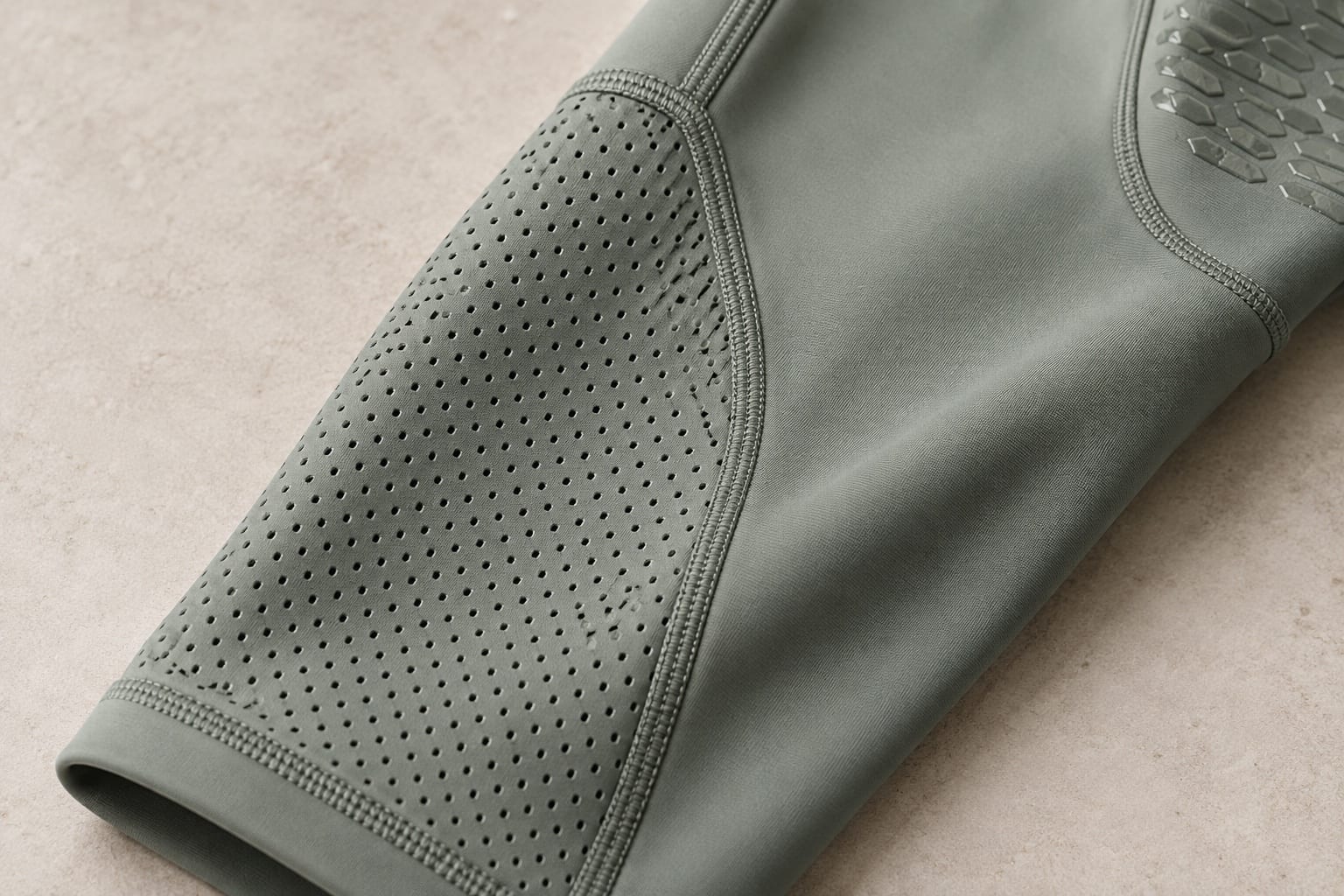 Summer mesh riding tights construction and material close-up concept